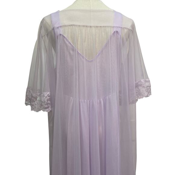Vintage 70s Lavender Nylon Chiffon Lacy Nightgown & Robe Peignoir Set size L - Picture 5 of 9